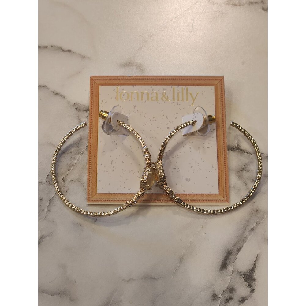 Jonna & Lilly Gold-Tone Rhinestone Hoop Earrings With Decorative Stone Accents